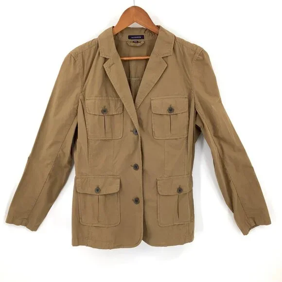 Lands' End Women's L 14-16 Khaki Safari Utility Jacket Cotton Blend - Picture 1 of 8